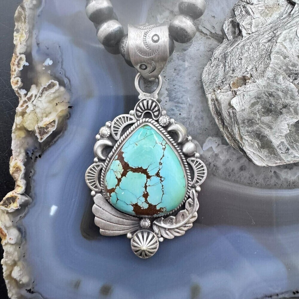 Sterling Southwestern Style Large Chubby Teardrop Sierra Bella Turquoise Pendant